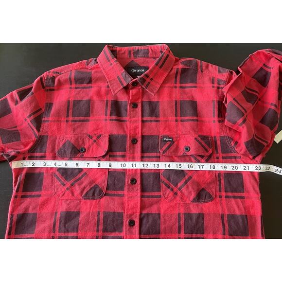 Brixton Flannel Button Up Shirt Red & Black Collared Plaid Top Men's Sz Medium - Picture 7 of 8